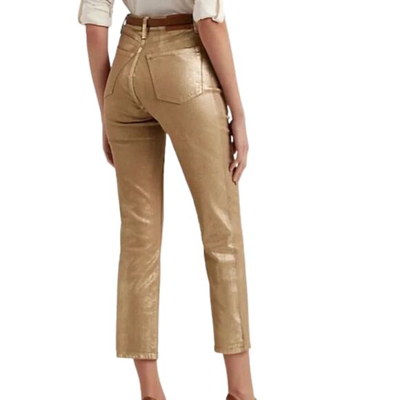 Lauren Ralph Lauren Metallic High Rise Straight Ankle Jeans SIze 6 - Picture 5 of 13